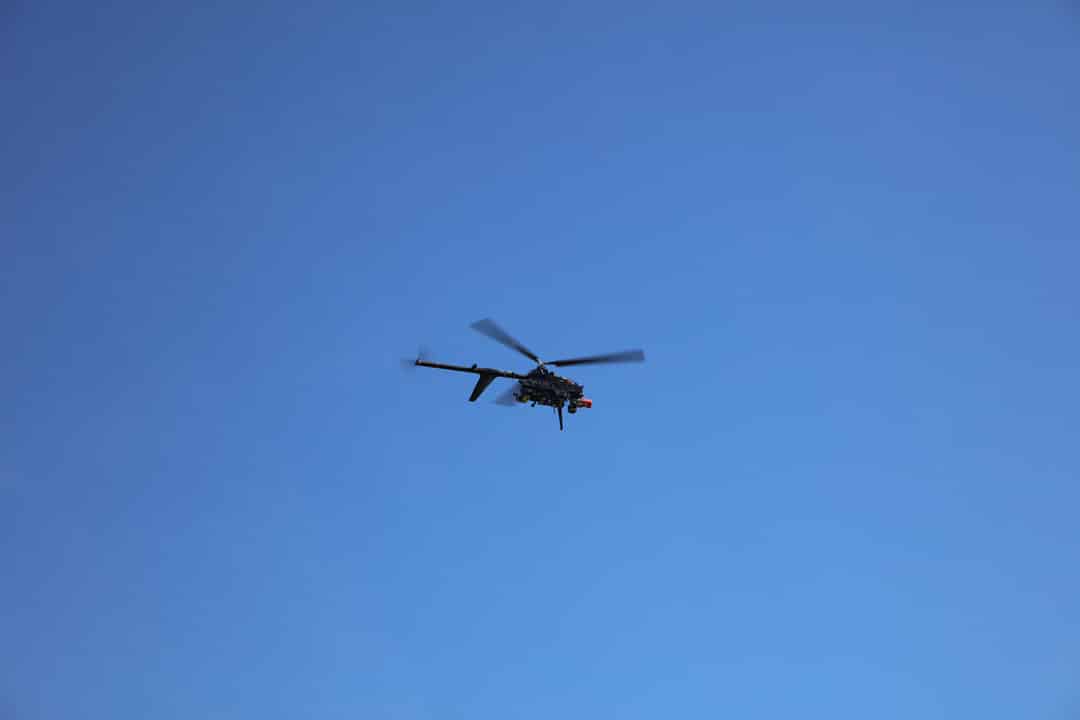 VAPOR 55 UAV Helicopter in flight with LiDAR